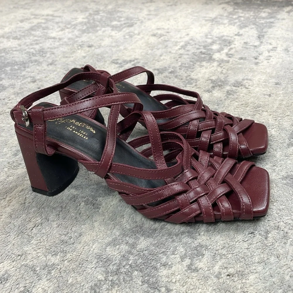 Seychelles Charter Leather Cross Cross Strappy Cage Sandals Chunky Heel Sz 6